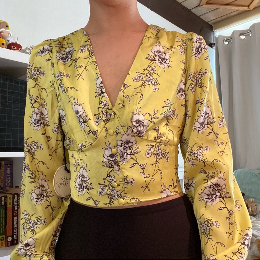 Milk & Honey Satin Silky Yellow Blouse